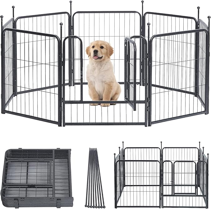 Dog Playpen, Dog Fences for The Yard, Portable Outdoor Dog Playpen for Large/Medium/Small Dogs, Foldable Metal Dog playpen, with Doors (8 Panels, 24")