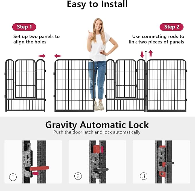 Dog Playpen Outdoor 32Inches Height 12 Panels Heavy Duty Metal Dog Fence with Doors Dog Pens for Medium/Small Dogs Portable Pet Puppy Playpen for Outdoor Indoor RV Camping Yard Black slive