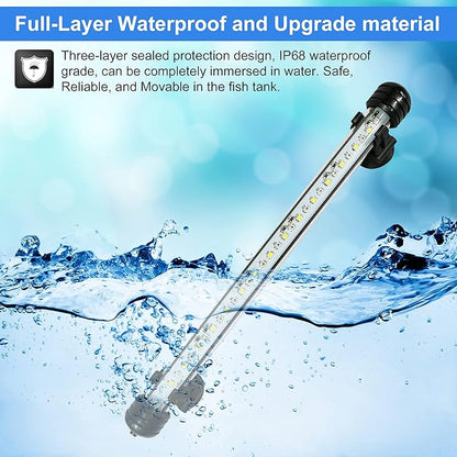 VARMHUS Submersible LED Aquarium Light,Fish Tank Light with Timer Auto On/Off Dimming Function,3 Light Modes Dimmable White-Blue,10 Brightness Levels Optional&3 Levels of timed Loop Function 15''