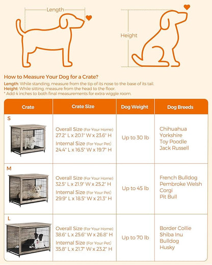 Feandrea Dog Crate Furniture, 32.5" Side End Table, Modern Kennel for Dogs Indoor up to 45 lb, Heavy-Duty Dog Cage with Multi-Purpose Removable Tray, Double-Door Dog House, Greige UPFC002G01