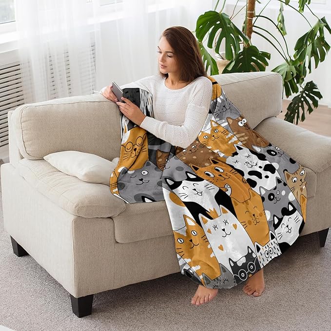 Cat Blanket, Cats Gifts for Girls Women, Cat Gift for Cats Lovers, Birthday Gifts Decor Throw Blanket 50"x60"