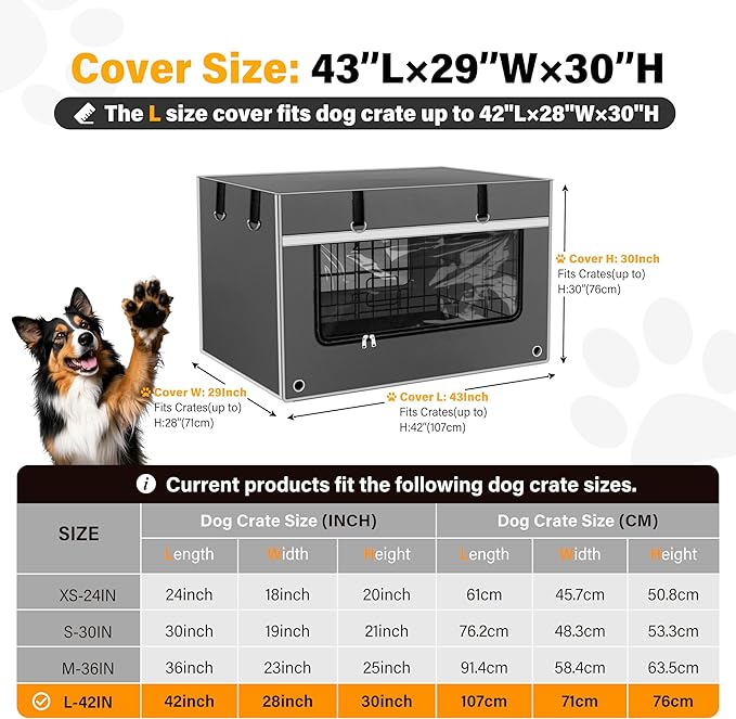 Dog Crate Cover 42 Inch Heavy-Duty Insulated & Breathable  Dog Kennel Cover for 42___28___30__ Wire Crates. Adjustable Light & Ventilation, Anxiety Relief Design, Gray (Cover Only