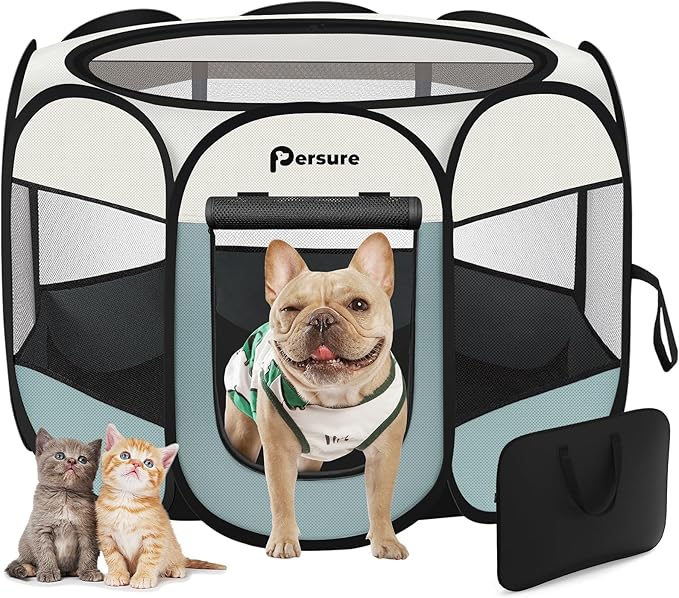 Dog Cat Playpen Indoor Outdoor for Puppy Pet Dog Cat Travel and Recovery After Surgery, Dog Enclosure Tent Crates Cage Indoor/Outdoor, Portable Pop Up Dog Kennel with Carrying Case (Grey, Medium)