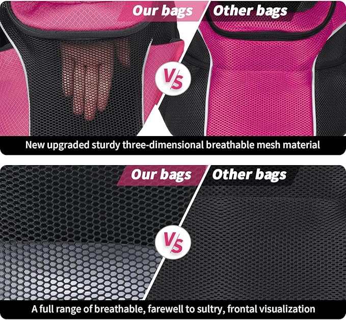 WOYYHO Pet Dog Carrier Backpack Small Dog Front Backpack Ventilated Mesh Dog Travel Back Pack with Safety Belt for Travel Hiking Cycling Outdoor Use (L (10-14 lbs), Rose)
