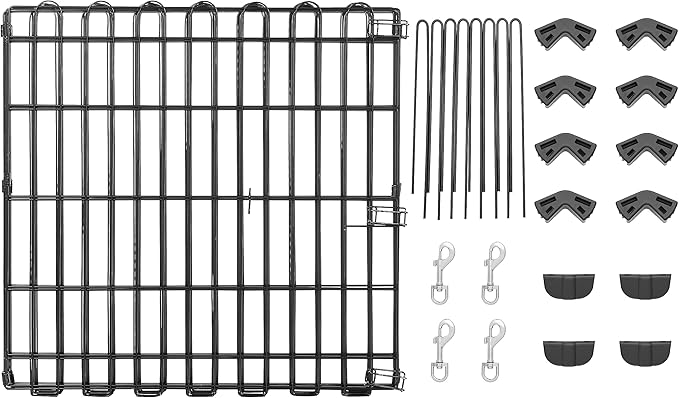 Amazon Basics Foldable Octagonal Metal Exercise Dog Playpen - Indoor/Outdoor, No Door, Extra Small (8 Panels, 24 x 24), Easy to assemble, store, and customize, 24" - Puppy, Black