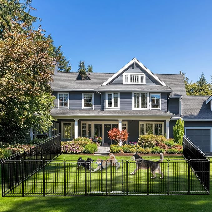 Dog Playpen Outdoor 32 Panels Heavy Duty Dog Fence 47" Height with Thick Pipe Anti-Rust with Doors Portable for RV Camping Yard, Total 72FT, 412 Sq.ft, Snowy Black