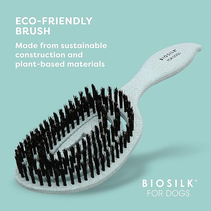 for Dogs Eco-Friendly Boar Hair Bristle Brush in Mint Green | Easy to Hold Ergonomic Handle Dog Brush for Shedding | Best Pet Brush for Dog Grooming