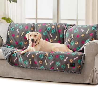 Luciphia Waterproof Pet Blankets for Couch Sofa Bed Cover Cat Liquid Pee Proof Washable Soft Fluffy Large Dog Blanket Reversible Furniture Protection Puppy Grey Bone Thicken Largeï¼65" x 57"ï¼
