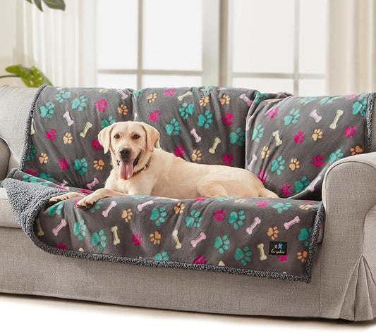 Luciphia Waterproof Pet Blankets for Couch Sofa Bed Cover Cat Liquid Pee Proof Washable Soft Fluffy Large Dog Blanket Reversible Furniture Protection Puppy Grey Bone Thicken Largeï¼65" x 57"ï¼
