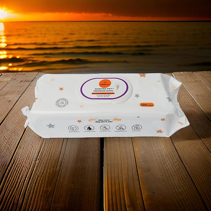 Aurora Pet Wipes – 100% Natural, Plant-Based Hypoallergenic Grooming Wipes for Dogs & Cats – Extra-Durable, Large & Thick for Effortless Cleaning (Lavender, 100 Count)