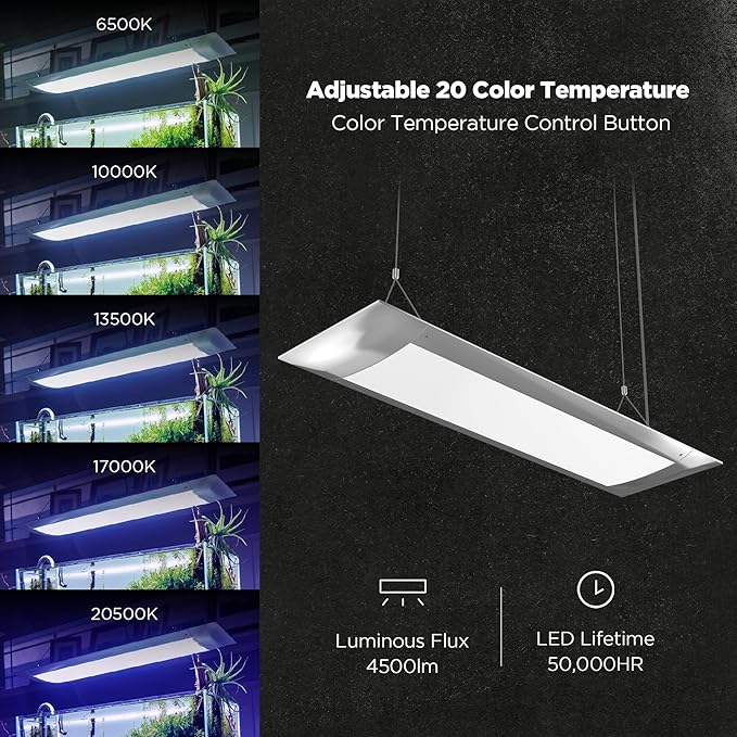 ONF Flat One+ 24 in 24/7 Cycle Aquarium Light, Blue White Full Spectrum Colorfull LED Light, Fish Tank Light Brightness Dimmable & Color Temperature APP Controlled, Sunrise & Sunset, Pendant Style