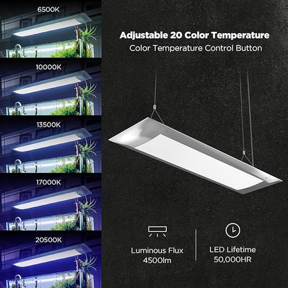 ONF Flat One+ 24 in 24/7 Cycle Aquarium Light, Blue White Full Spectrum Colorfull LED Light, Fish Tank Light Brightness Dimmable & Color Temperature APP Controlled, Sunrise & Sunset, Pendant Style