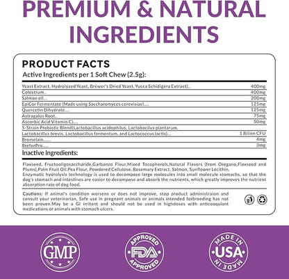 Probiotics for Dogs - Allergy Relief Chews Tablets for Dogs, Supporting Intestinal Health, Immunity - Relieving Itchy, Allergies, Licking Paws, Salmon Oil, Dry Skin and Hair Supplements-120ct