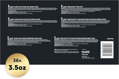 Cesar Wet Dog Food Home Delights & Classic Loaf in Sauce, Variety Pack, 3.5 oz. (36 Count, Pack of 1)