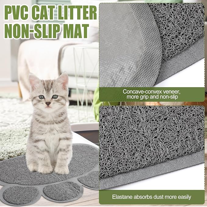 7 Pcs Small Cat Kitten Starter Kit Cat Litter Box with Shovel Paw Litter Mat Double Automatic Kitten Bowls Toy Teaser Stick Collar Essentials Kits for 1-3 Lbs Beginner(Stylish,Fresh Green)