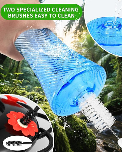 Hanging 20oz Glass Hummingbird Feeder with Moat, Small Outdoor Plastic Bird Feeder, Squirrel Proof, Ants, Outside Water Dispenser for Garden (Blue Glass Birdfeeder)