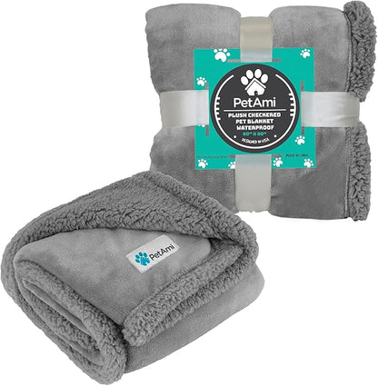 PetAmi Waterproof Dog Blanket for Small Medium Dog Puppy Cat Throw for Couch Cover Leakproof Protection, Sherpa Fleece, Reversible Soft Washable 29x40 Light Gray