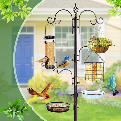 Bird Feeding Station Kit, 87 Inches Bird Feeder Pole for Outside, Premium Feeder Stand Hanging Kit with Water Bowl, Mesh Tray and Metal Suet for Attracting Wild Birds