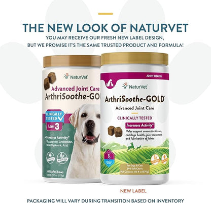 NaturVet Arthrisoothe Glucosamine for Dogs  Dog Supplement with Glucosamine, MSM, Chondroitin & Hyaluronic Acid  ArthriGold Level 3  240 Soft Chews
