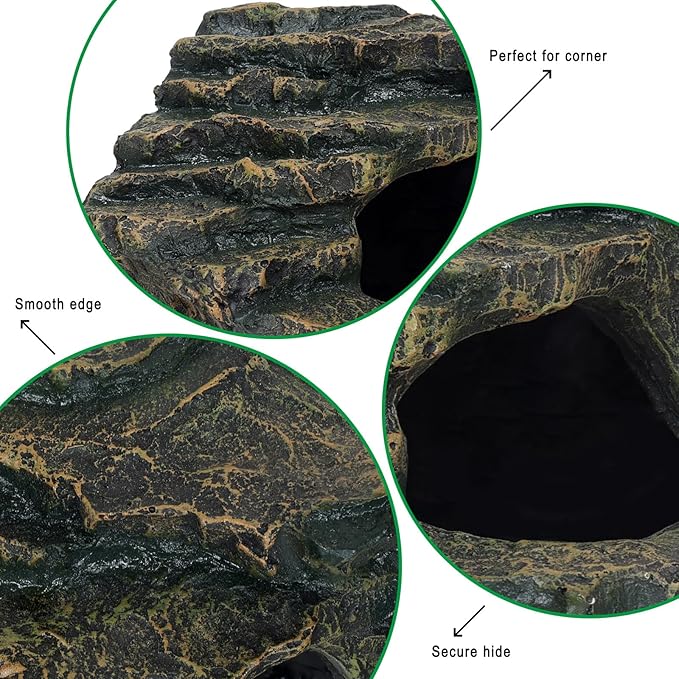 Reptile Tank Accessories, Turtle Tank Accessories, Fish Tank Accessories, Perfect Large Reptile Hide, Aquarium Decor, Professional Turtle Basking Platform (Antique)