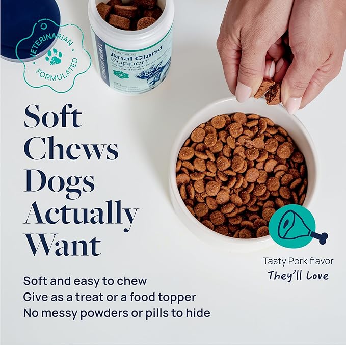 Veterinary Formula Anal Gland Support for Dogs  Vet-Formulated No Scoot Chews with Pumpkin, Ginger, Agave Inulin & Probiotics  Supports Scooting, Stool Quality & Digestive Health, 60 Soft Chews