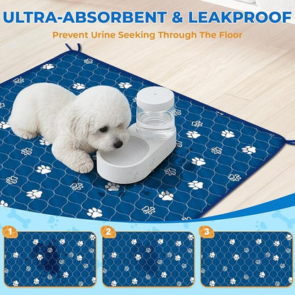 Fostanfly Washable Pee Pads for Dogs, 2 Pack Large 36"x48" Ultra-Absorbent and Leak-Proof Non-Slip Reusable Potty Training Pads for Dogs, Puppy & Cats of Add 8 Lanyards-Blue