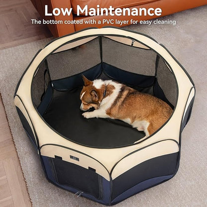 A4Pet Dog Playpen, Portable Pet Playpen, Pop Up Dog Playpen Indoor/Outdoor - Ideal for Small Medium Dogs - Removable Zipper & Collapsible Travel Bowl