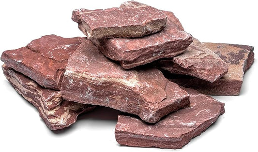 Natural Slate Stone for Aquariums, Fish Tanks, Terrariums, Aquascaping and Amphibian Enclosures, Mix of Large and Medium Size Rocks - by SubstateSource (20 Pounds, Red River)