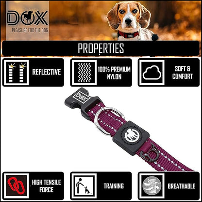 DDOXX Nylon Dog Collar - Reflective & Adjustable - for Dogs Large & Small - Collar for Dogs, Cats & Puppies - Large Wide Dog Collars/Cat Collars/Puppy Collars - Dog Accessories - Purple, M
