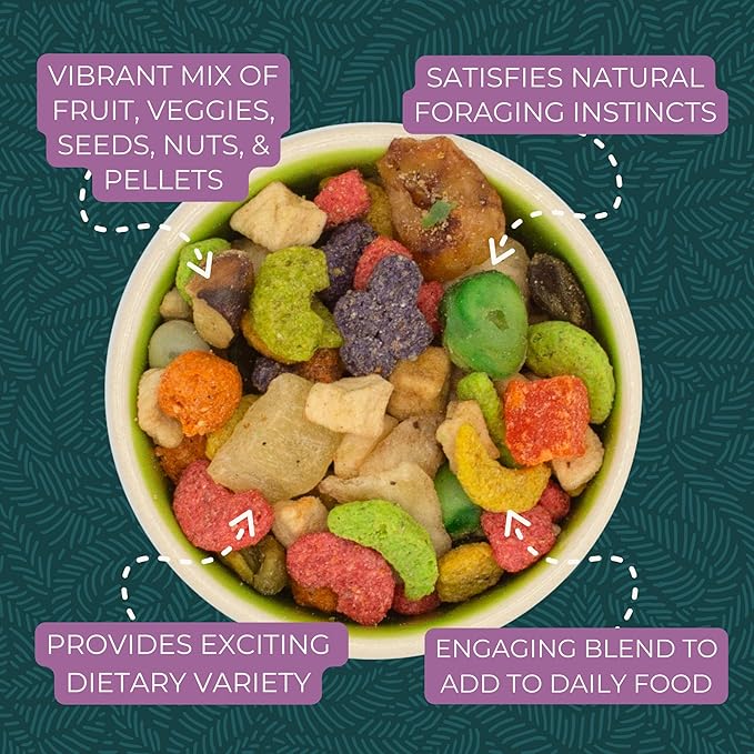 ZuPreem Pure Fun Bird Food, Amazon, Cockatoo, Macaw, Seed and Pellet Blend for Large Birds, Food Mixer Topper, Enriching Variety, Made in USA, Bird Seed for Large Birds (L, 2 lbs)