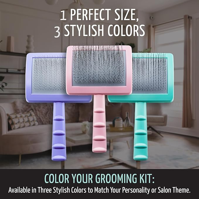 Tauro Pro Line Plastic Long & Short Hair Slicker Dog Brush for Deshedding & Detangling - Mint Slicker Brush for Dog & Cat Grooming - Rectangular, Flexible Cushion & Non-Slip Grip