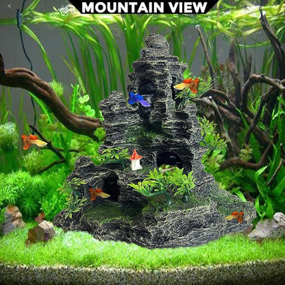 Aquarium Decoration Large and Tall for Fish Tank Rock Thematic Ornaments Aquarium Mountain View Stone Ornaments Aquarium Decor Tree House Cave Fish Tank Decorations - Extra Large