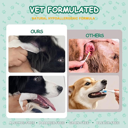 Pet Finger Wipes for Ear and Teeth - 120 Count Cleaner Finger Wipes For Dog and Cat, Dental Ear Care Wipes, Hypoallergenic Dog Wipes to Remove Plaque Tartar, Relieve Ear Itching and Inflammation
