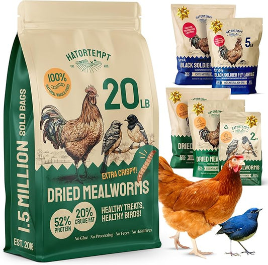 Dried Mealworm Bird Food - 20 Lb Bulk Pack - High Protein Poultry & Chicken Feed - Duck Food & Wild Bird Feed & Quail Treats