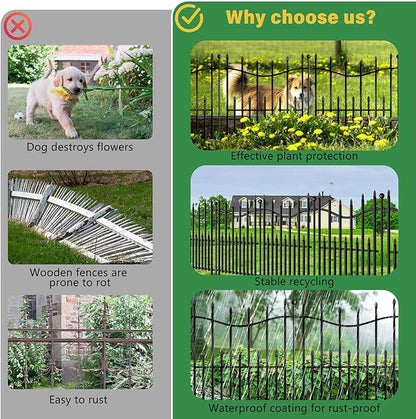 5 Panels No Dig Decorative Garden Fence with Gate, 24in(H) _ 11ft(L) Heavy-Duty Rustproof Metal Panels, Outdoor Dog Barrier for Yard & Patio, Landscape, Border| Portable Temporary Fencing