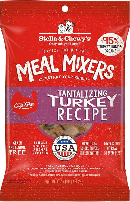 Stella & Chewy's Freeze Dried Raw Tantalizing Turkey Meal Mixer  Dog Food Topper for Small & Large Breeds  Grain Free, Protein Rich Recipe  1 oz Bag