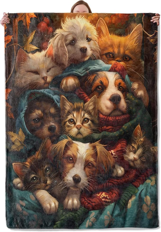 Dog and Cat Blanket, Cute Pet Flannel Blanket Gifts for Women, Soft Warm Lightweight Cat Dog Blankets for Living Room Home Sofa Travel Decor 40" x 50"