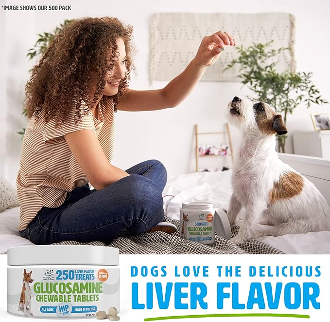 Glucosamine for Dogs with Chondroitin and MSM -Hip and Joint Supplement for Dog Mobility Support and Arthritis Pain Relief - 250 Chewable Tablet Treats