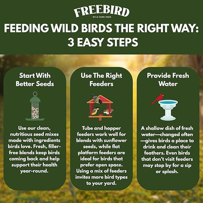 Premium No Mess Bird Seed by Freebird - Peanut Pieces, Sunflower Hearts, Sunflower Chips - 100% Waste Free Bird Food for Finches and Small Songbirds - 7lb Bag