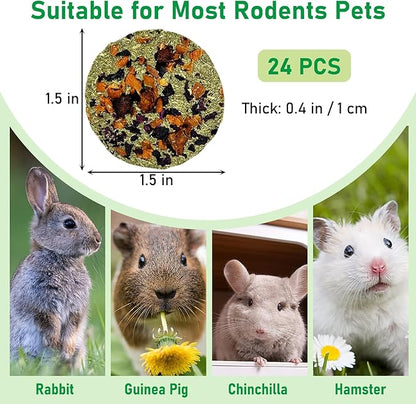 Fhiny 24 PCS Rabbit Chew Toys, Natural Timothy Hay Carrot Pumpkin Purple Potato Biscuit Cubes Bunny Chew Treats for Teeth Care Small Animals Molar Snacks for Hamster Guinea Pig Chinchilla Rat