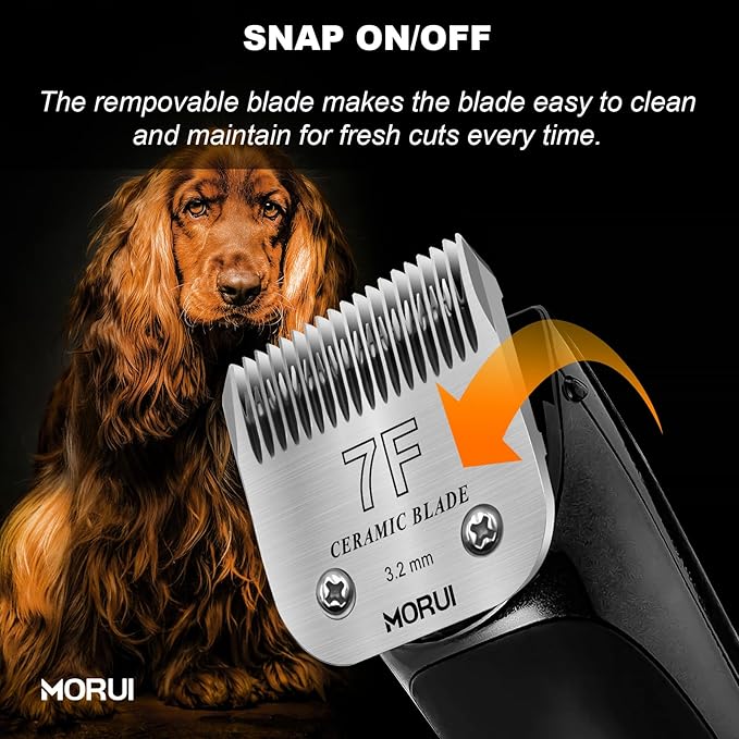 7F Cut Length 1/8"(3.2mm) Detachable Ceramic Pet Dog Clipper Blades Compatible with Most Andis,Oster A5 Wahl KM Series Clippers
