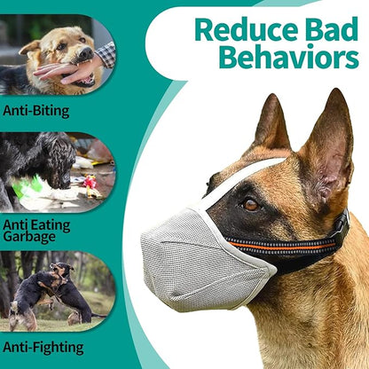 Dog Muzzle - Soft Mesh Muzzle for Small Medium Large Dogs Labrador German Shepherd - Adjustable Puppy Muzzles for Scavenging Biting Licking and Chewing - Allows Panting and Drinking (GreyM)