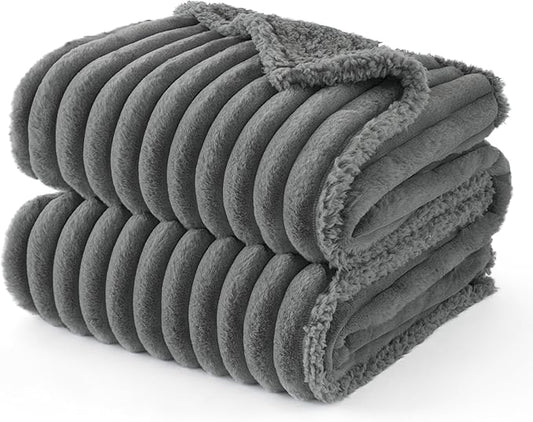 Bedsure Waterproof Dog Blankets for Large Dogs - Soft Pet Cat Blanket Corduroy Fleece for Bed Protector Washable, Cozy Calming Reversible Furniture Protection for Puppy,60"x80", Warm Grey