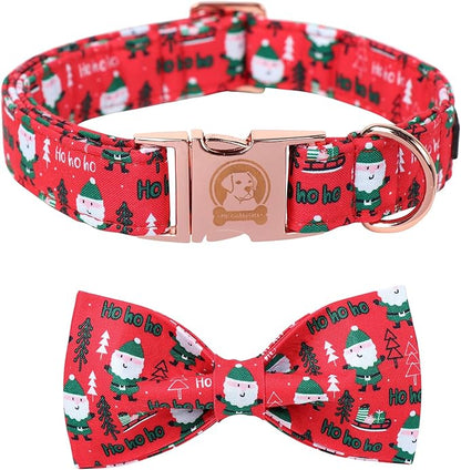 MR. CHUBBYFACE Santa Claus Dog Collar with Bowtie, Cotton Boy Girl Dog Collars with Metal Buckle Cute Christmas Collars for Puppy Small Medium Large Dogs