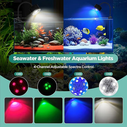 Lominie Aquarium LED Light 25W Full Spectrum Aquarium Plant Light for Freshwater Saltwater Fish Tank with Gooseneck
