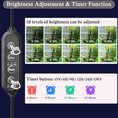 Dirvin 15inch Submersible Aquarium LED Light for Fish Tank, 24/7 Cycle Fish Tank Light with Timer, 27 LED Beads 3 Colors 3 Modes Brightness Adjustable, 8W