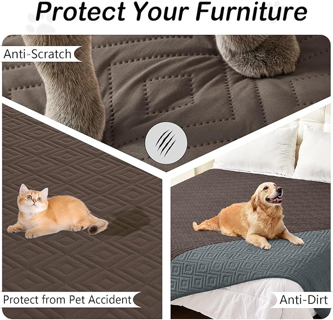 hyha Waterproof Dog Blanket, Soft Pet Bed Blankets, Waterproof Sofa Couch Cover for Dogs Washable, Reversible Pet Couch Covers for Sofa Furniture (68x82 Inch, Chocolate/Dark Grey)
