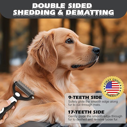 3PCS Dog Grooming Kit I Dog Brush for Shedding I Deshedding Dog Brush I Metal Dog Comb I Dog Bath Brush I Undercoat Rake for Dogs and Cats I Premium Pet Supplies (White Black)