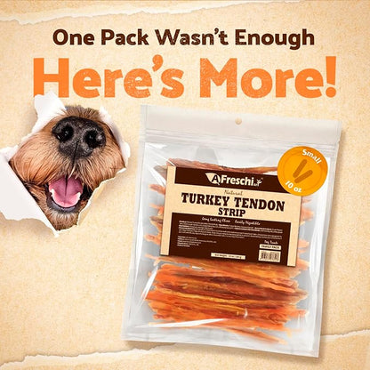 Afreschi Natural Turkey Tendon Strip 10oz, Turkey Sourced from USA, All Natural Puppy Chew, Hypoallergenic, Rawhide Alternative