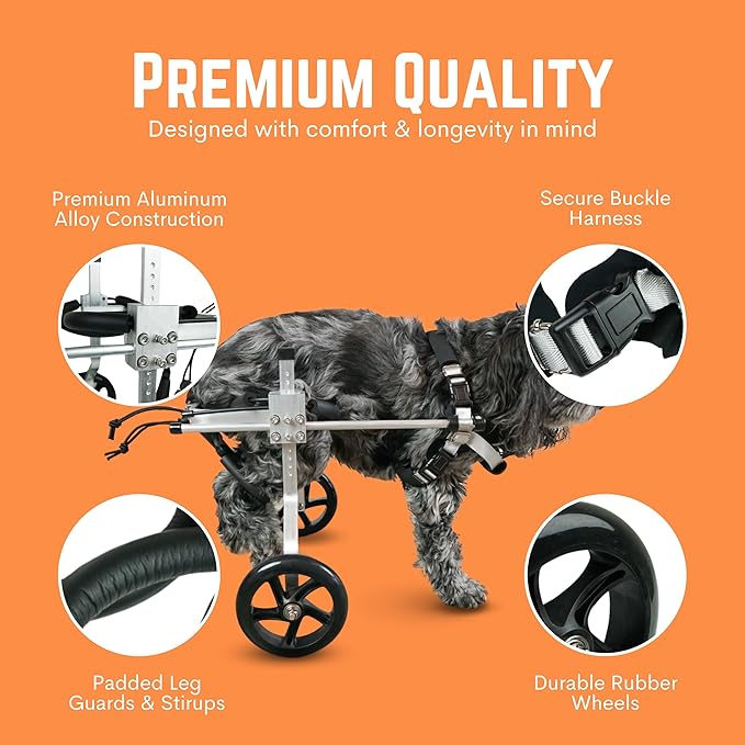 Dog Wheelchair for Back Legs  Small, Medium & Large  Lightweight Aluminum Alloy - Adjustable Wheelchair for Dogs with Disabled Hind Legs  Cat Wheelchair - Dog Carts with Wheels